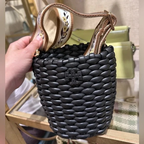NWT! NEW! Tory Burch Emerson Basketweave Woven Mini Bucket Bag -Women leather - Picture 12 of 12